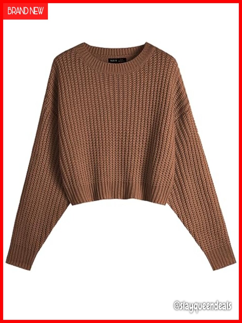 Batwing Cropped Sweater Crew Neck Dolman Sleeve Knit Pullover